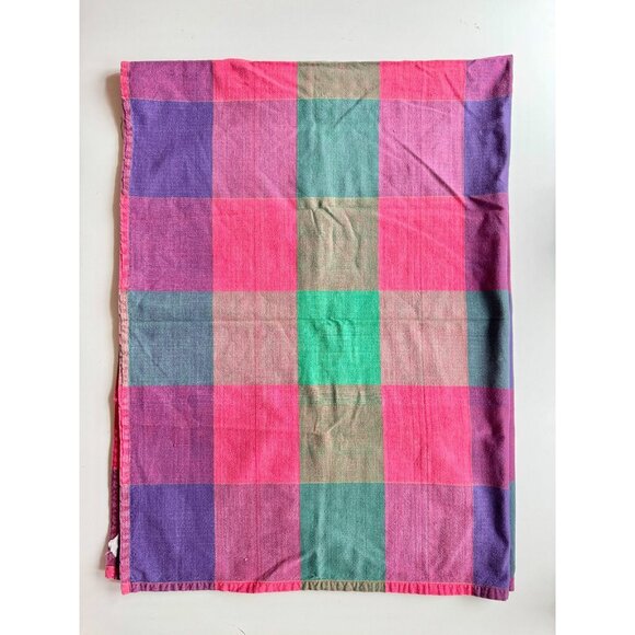 Vintage DANSK Ritva Puotila Bright Pink Purple Jumbo Check 42" x 63" Tablecloth - Picture 2 of 4